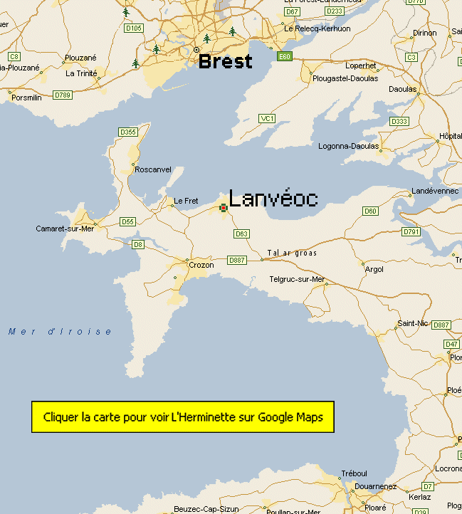Lanvoc - Presqu'le de Crozon - Cliquer la carte pour voir L'Herminette sur Google Maps